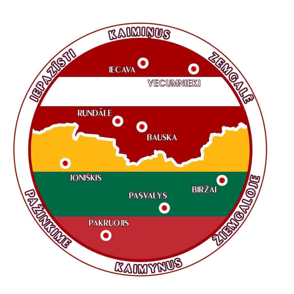 Bendra kelionių akcija po Latviją ir Lietuvą „Pažinkime kaimynus Žiemgaloje!“ 2023 - Kaimini Zemgale logo